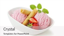  Presentation with strawberry ice cream - Presentation theme enhanced with bowl of strawberry ice cream isolated on white background background and a lemonade colored foreground
