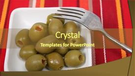  Presentation with tablecloth - Beautiful PPT theme featuring bowl of stuffed olives with a fork on a tablecloth backdrop and a tawny brown colored foreground