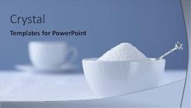  Presentation with tea cup - Amazing PPT theme having bowl-of-sugar-on-table backdrop and a teal colored foreground