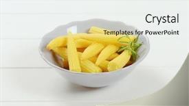  Presentation with sweet corn - Beautiful PPT layouts featuring bowl of sweet baby corn backdrop and a white colored foreground