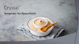  Presentation with sauce - Audience pleasing presentation design consisting of bowl-of-tahini-sauce-food backdrop and a light gray colored foreground