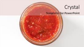  Presentation with tomato - Amazing PPT theme having bowl of tomato pesto backdrop and a coral colored foreground
