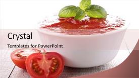  Presentation with sauce - Presentation design having bowl of tomato sauce soup background and a coral colored foreground