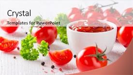  Presentation with tomato - Cool new slide set with bowl of tomato sauce backdrop and a sky blue colored foreground