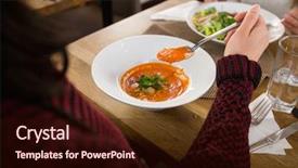  Presentation with young sing woman singing young - Theme having bowl of tomato soup background and a wine colored foreground