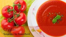  Presentation with vine - Cool new presentation design with bowl of tomato soup on a green place mat with tomatos on the vine backdrop and a red colored foreground