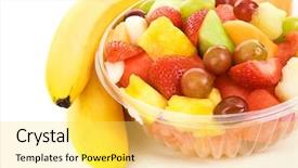  Presentation with tropical fruit - Colorful presentation theme enhanced with bowl of tropical fruit salad with bananas over white backdrop and a yellow colored foreground
