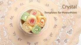  Presentation with turkish - Cool new theme with bowl of turkish lokum- a mediterranean sweet on elegant table matt view from above backdrop and a lemonade colored foreground