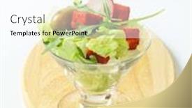  Presentation with vegetable cutting board - Audience pleasing PPT theme consisting of bowl of vegetable salad with cubes of spicy cheese on wooden cutting board backdrop and a pink colored foreground