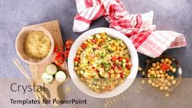  Presentation with couscous - Audience pleasing theme consisting of bowl-of-vegetarian-couscous backdrop and a yellow colored foreground