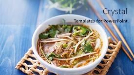  Presentation with soup - Presentation design consisting of bowl-of-vietnamese-pho-tai background and a light blue colored foreground