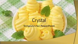  Presentation with green globe latitude lines - Audience pleasing slide deck consisting of bowl of yellowish butter curls backdrop and a  colored foreground