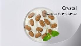  Presentation with breakfast biscuits - Presentation design featuring bowl of yogurt with mini background and a  colored foreground