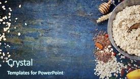  Presentation with pumpkin seeds - PPT layouts with bowl on wooden rustic background background and a ocean colored foreground