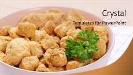  Presentation with soy - Colorful presentation design enhanced with bowl of soy meat cubes backdrop and a coral colored foreground