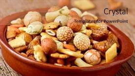  Presentation with rustic herbs on wood - Slides with bowl with a snack mix background and a coral colored foreground