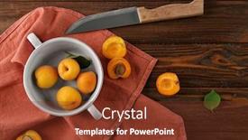  Presentation with napkin - Beautiful slide deck featuring bowl with apricots and knife on red napkin backdrop and a tawny brown colored foreground