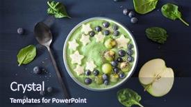  Presentation with green algae smoothie spirulina - Presentation theme having bowl with blueberry apple star background and a tawny brown colored foreground