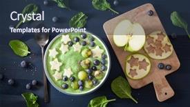  Presentation with green apple - Audience pleasing PPT theme consisting of bowl with blueberry apple star backdrop and a tawny brown colored foreground