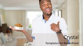  Presentation with dog cat - Beautiful PPT theme featuring bowl with cat or dog backdrop and a mint green colored foreground