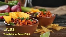  Presentation with nachos - Slides enhanced with bowl with chili con carne background and a tawny brown colored foreground