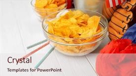  Presentation with baseball - Slide deck having bowl with chips and baseball background and a  colored foreground