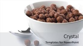  Presentation with bowl - Theme consisting of corn flakes - bowl with chocolate balls isolated background and a light gray colored foreground
