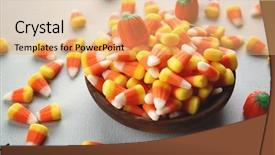  Presentation with halloween - Amazing presentation design having bowl with colorful halloween candies backdrop and a coral colored foreground