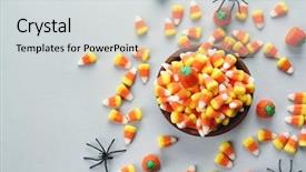 Presentation with bowl - Audience pleasing PPT layouts consisting of bowl with colorful halloween candies backdrop and a light gray colored foreground