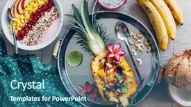  Presentation with vegan diet - Presentation design consisting of banana flower - smoothie bowl with colorful tropical background and a ocean colored foreground