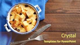  Presentation with table napkin - Presentation theme enhanced with custard - bowl with delicious bread pudding background and a tawny brown colored foreground