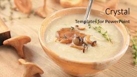  Presentation with paddy mushroom - Beautiful PPT theme featuring bowl with delicious mushroom soup backdrop and a coral colored foreground