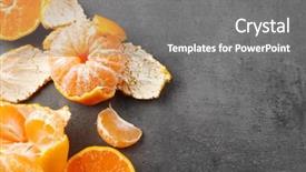  Presentation with bowl - Beautiful presentation design featuring bowl with fresh tangerines on dark metal table close up backdrop and a gray colored foreground