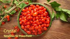 Presentation with goji - Audience pleasing slide set consisting of bowl with goji berries on wooden table backdrop and a tawny brown colored foreground