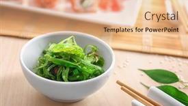  Presentation with green algae - PPT theme having bowl with green chuka algae background and a coral colored foreground