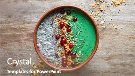  Presentation with vegan food - Slides having granola chia seed - bowl with green spirulina smoothie background and a coral colored foreground
