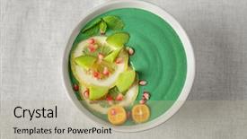  Presentation with vegan food - Amazing PPT layouts having bowl with green spirulina smoothie backdrop and a mint green colored foreground