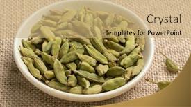  Presentation with cardamom - Audience pleasing presentation consisting of bowl with green whole cardamom backdrop and a coral colored foreground