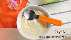  Presentation with weaned baby food weaning - PPT theme featuring bowl with healthy baby food background and a soft green colored foreground