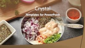  Presentation with taco - Beautiful PPT layouts featuring bowl with ingredients for fish taco sauce on kitchen table backdrop and a tawny brown colored foreground