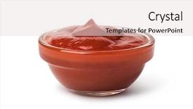  Presentation with ketchup - Presentation theme consisting of bowl with ketchup isolated background and a light gray colored foreground