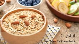  Presentation with almond - Amazing theme having bowl-with-oatmeal-flakes backdrop and a coral colored foreground