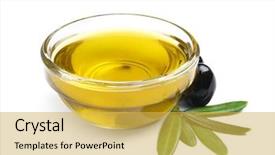  Presentation with olive - Cool new PPT theme with bowl with olive oil isolated backdrop and a yellow colored foreground