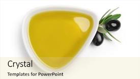  Presentation with olive oil - Colorful theme enhanced with bowl with olive oil isolated backdrop and a yellow colored foreground