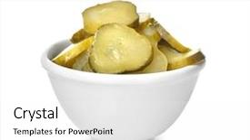 Presentation with organic farming and cucumber - Colorful PPT layouts enhanced with bowl with pickled cucumber slices backdrop and a white colored foreground