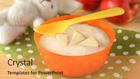  Presentation with plastic - Colorful PPT theme enhanced with bowl with porridge for baby backdrop and a gold colored foreground