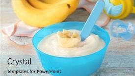 Presentation with baby food - Audience pleasing slide deck consisting of bowl with porridge for baby backdrop and a light blue colored foreground