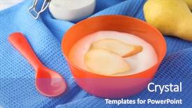  Presentation with bowl - Theme having bowl with porridge for baby background and a teal colored foreground