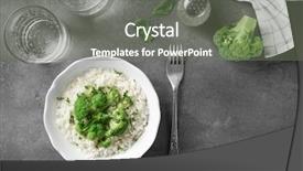  Presentation with rice grain - PPT layouts having bowl with rice and broccoli background and a gray colored foreground