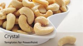  Presentation with bowl - PPT theme having bowl with roasted and salted cashews on a set table background and a coral colored foreground